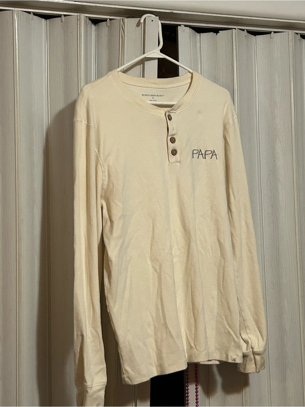 Men's Cream Long-Sleeve Henley Shirt with 'PAPA' Embroidery